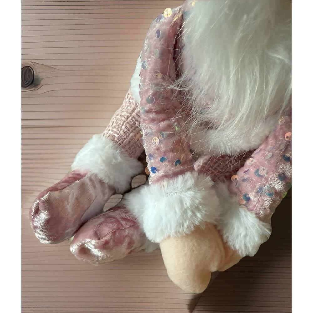 Whimsical Pink Santa Plush Doll Sequined Outfit White Beard Christmas Decor - Picture 5 of 6